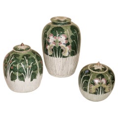 Set of Three Antique Chinese Porcelain Jars with Original Covers