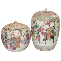 Vintage Set of Two 19th Century Porcelain Jars with Covers