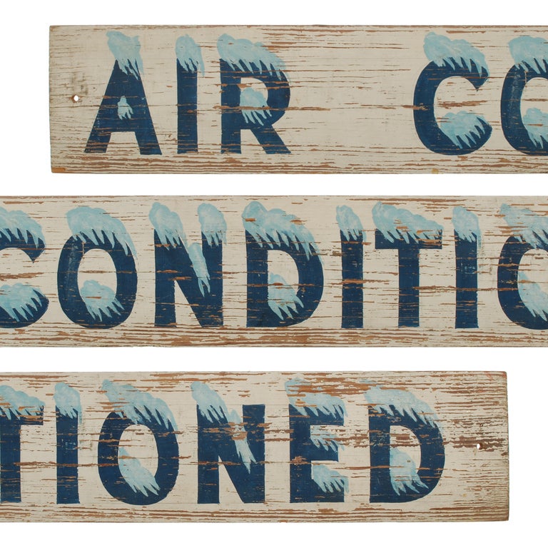 Air Conditioned Vintage Wood Sign In Good Condition In Dallas, TX