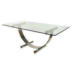 Chrome and Glass Dining Table / Desk / Console by Romeo Rega