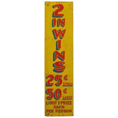 2 In Wins Vintage Carnival Game Sign - Yellow