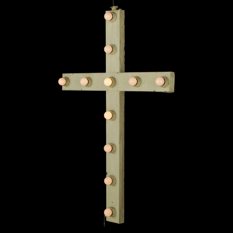 lighted cross for church building