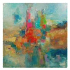 "City by the Lake" Original Abstract Painting Vintage "City by the Lake" Original Abstract Painting