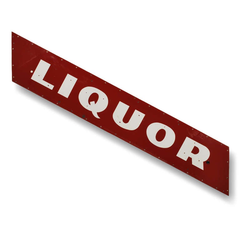 This vintage LIQUOR sign is porcelain over steel and still retain their glossy porcelain finish. Originally from the 1950's era, this was once part of a double sided neon can sign. If needed, the large neon letters can be restored to their original