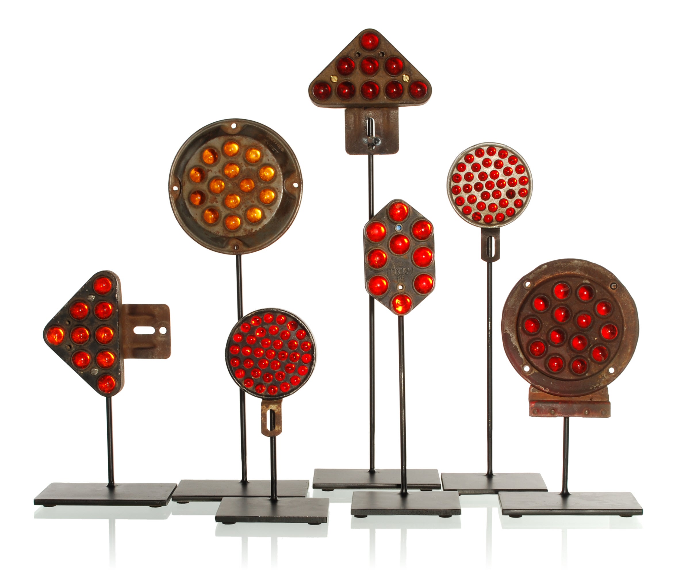 Collection of Antique Reflectors with Glass Marbles on Custom Stands
