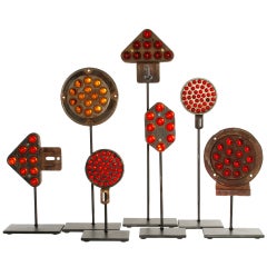 Collection of Antique Reflectors with Glass Marbles on Custom Stands
