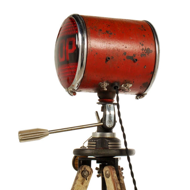 Vintage Double Sided Industrial Spotlight with Stop Lens on Wooden Tripod 2