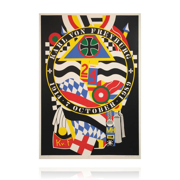 KvF I is part of the Berlin Series of The Hartley Elegies, by the American artist Robert Indiana. This is an original signed and dated serigraph from an edition of 50. This large scale artwork is floated against a white background and enclosed in an