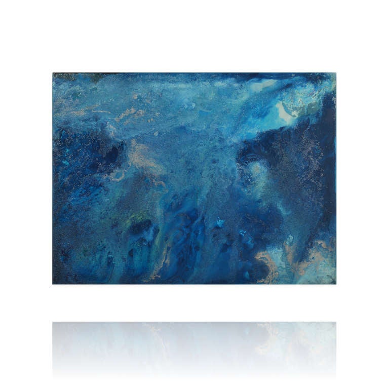 Abstract No2 is an original mixed media painting in rich colors of blues and greens. The subtle textures of surface along with the ocean like colors, gives this painting a map like appearance. The painting reminds you of an aerial view the ocean,