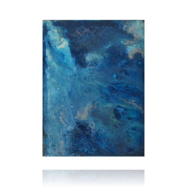 American Ocean Blue and Green Abstract Painting, Signed Original 6903
