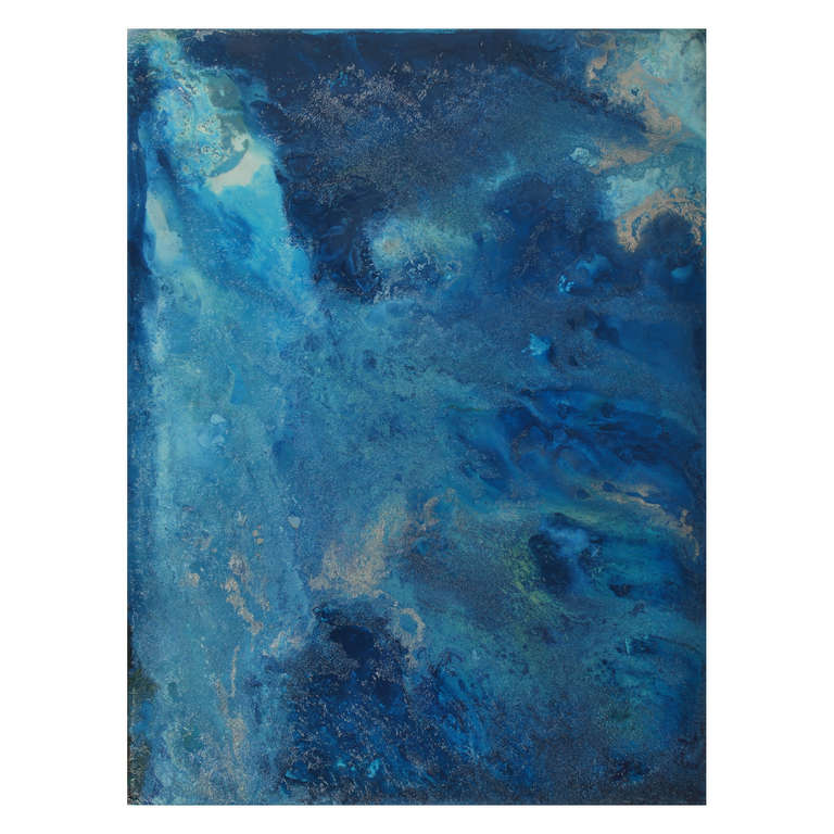 Ocean Blue and Green Abstract Painting, Signed Original 6903 In Excellent Condition In Dallas, TX