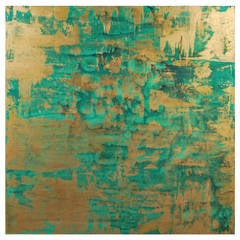 AN14 Malachite Green and Gold Abstract Painting