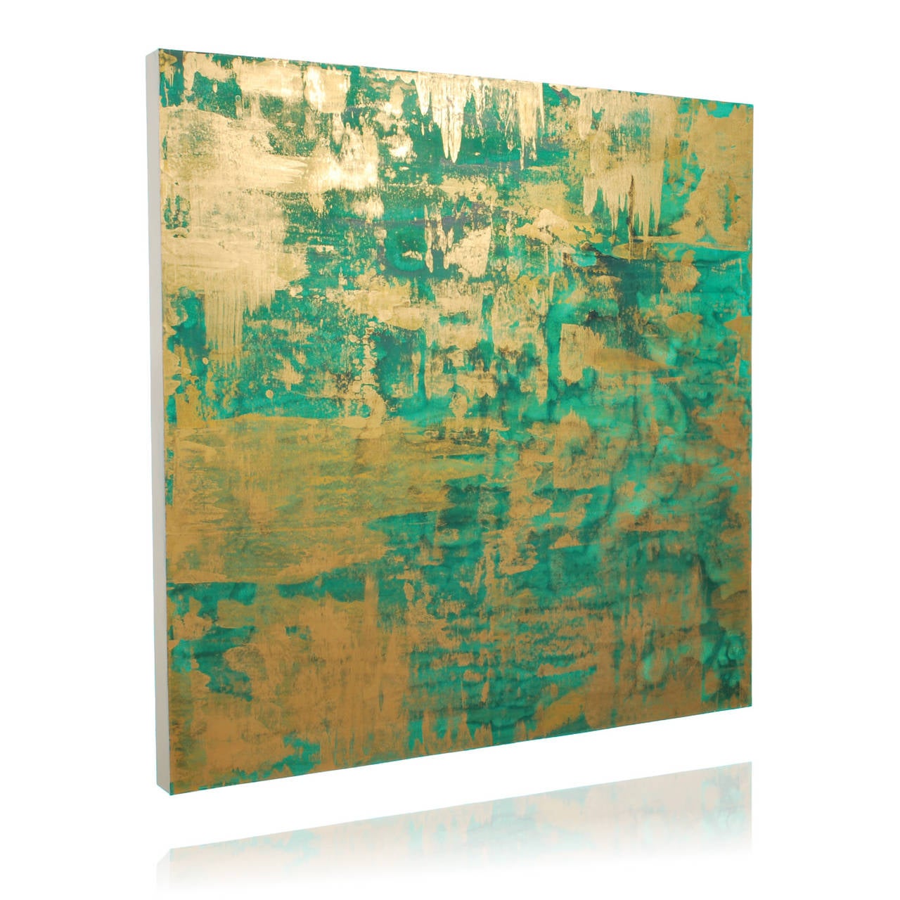 Modern AN14 Malachite Green and Gold Abstract Painting
