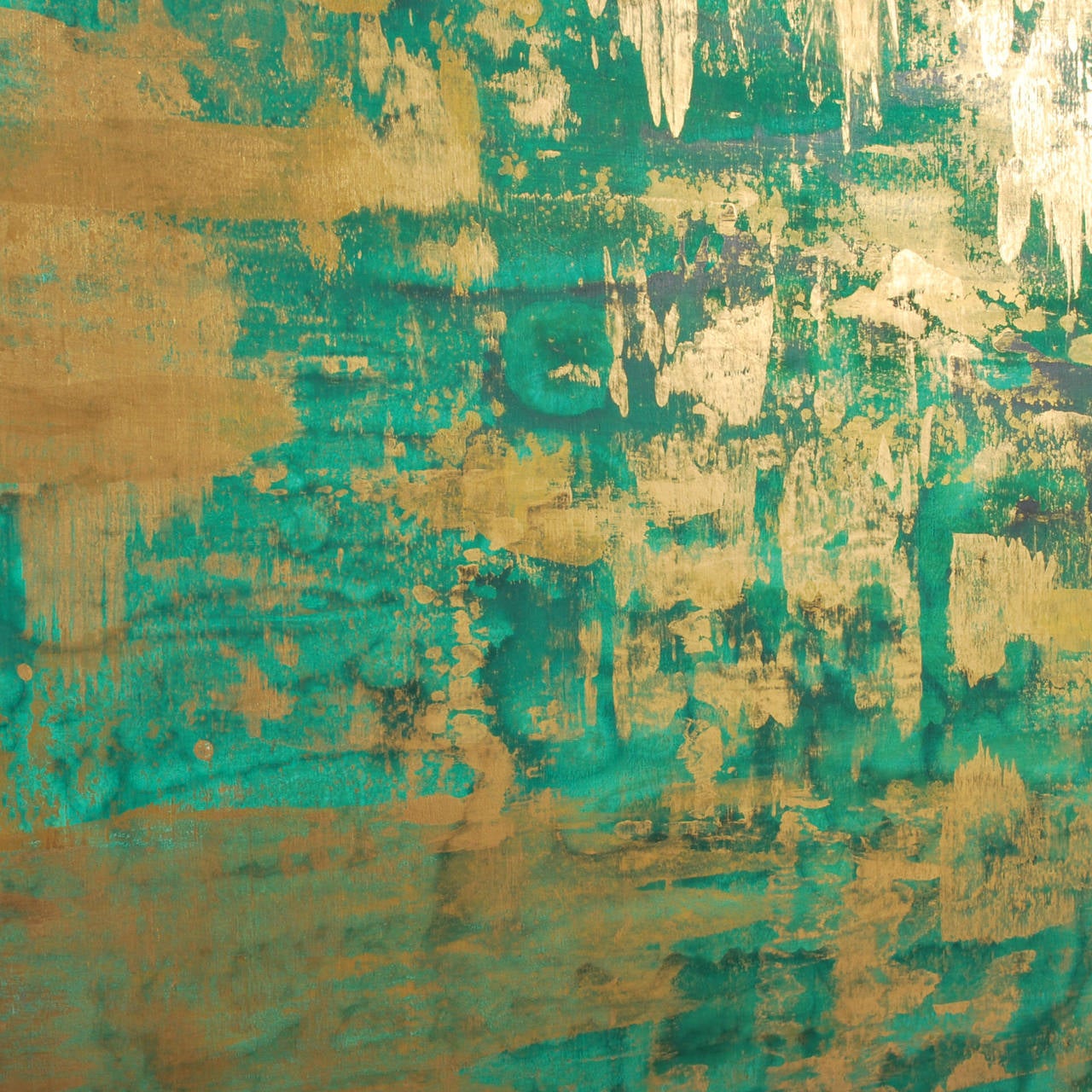 American AN14 Malachite Green and Gold Abstract Painting