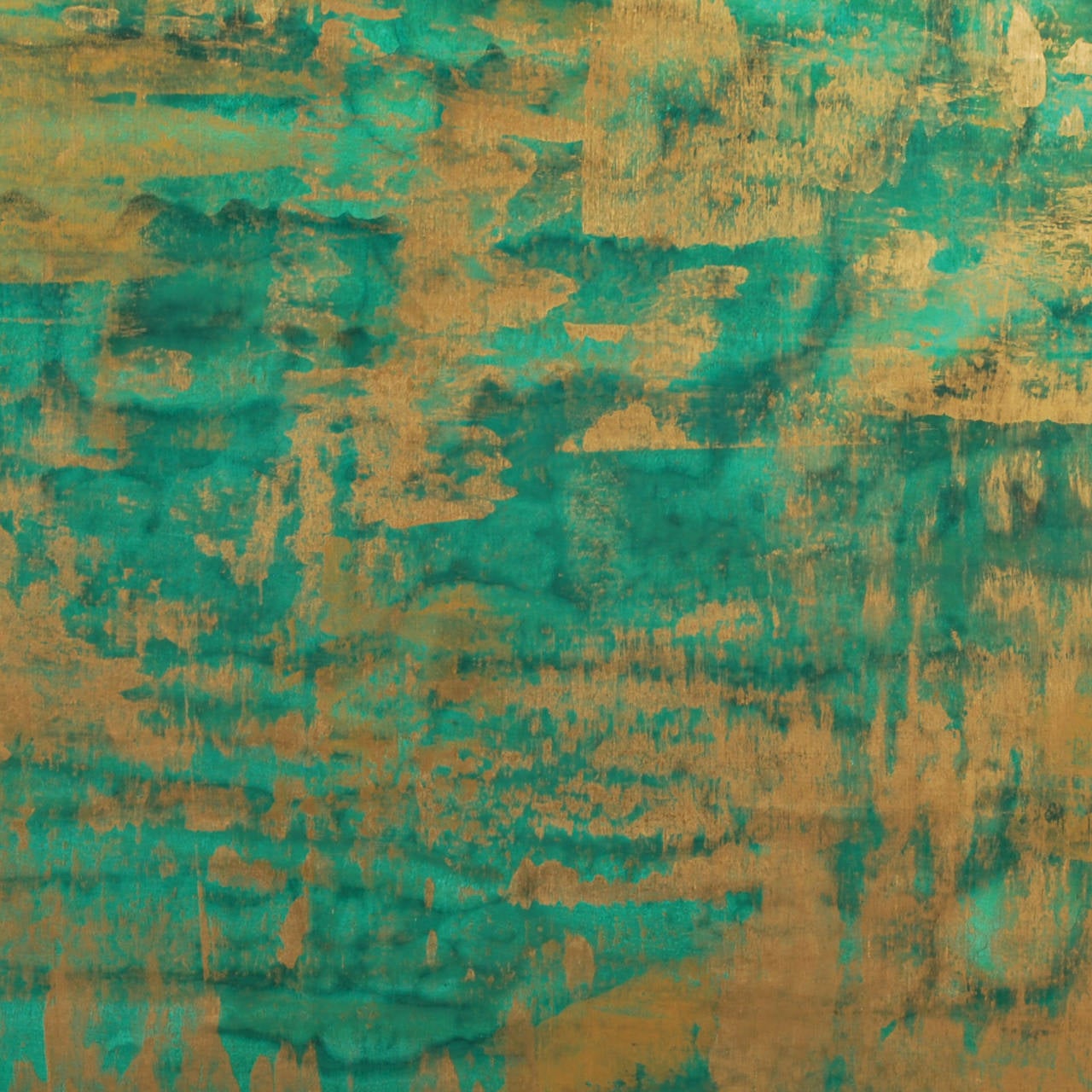 20th Century AN14 Malachite Green and Gold Abstract Painting