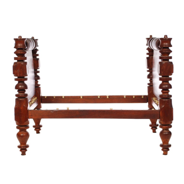 Carved Exceptional Antique American Doll Bed, circa 1840