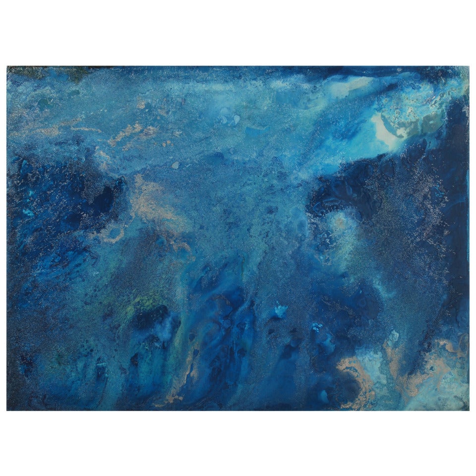 Ocean Blue and Green Abstract Painting, Signed Original 6903