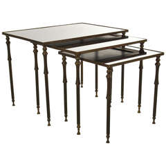 Vintage French 1940s Bronze and Mirror Nesting Tables