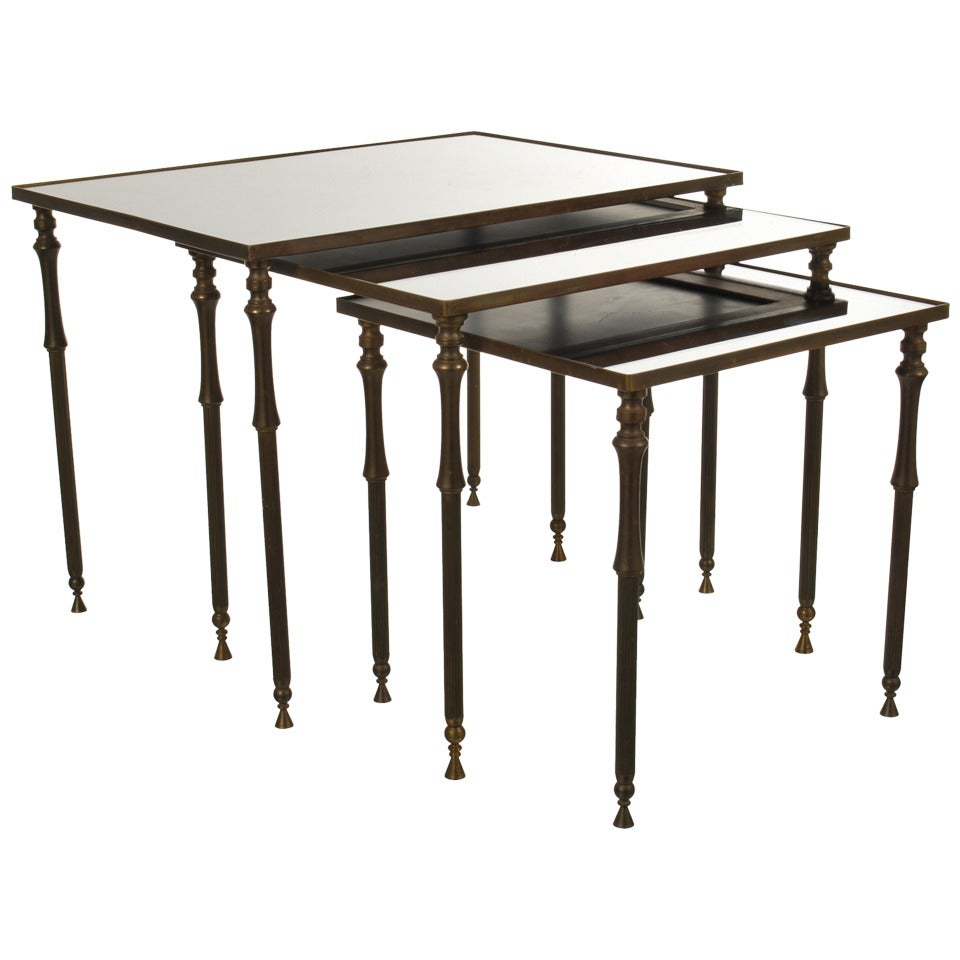 Vintage French 1940s Bronze and Mirror Nesting Tables