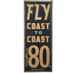 Fly Coast to Coast for $80 Plus Tax Antique Airline Sign
