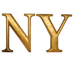 Large Antique Gold Leaf "NY" Letters from a Sign