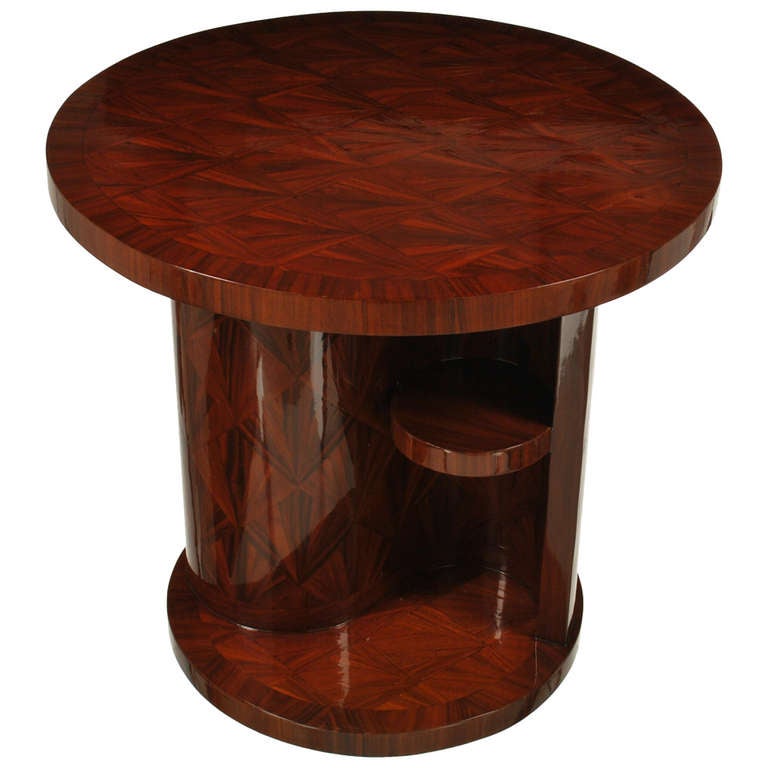 French Art Deco Style Rosewood Side Table with Fan Shaped Marquetry