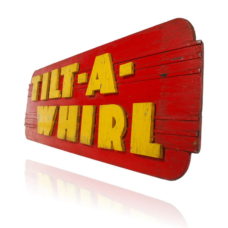 Mid-20th Century Tilt-A-Whirl  Vintage Wood Sign from a Carnival Ride