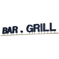 Vintage Bar and Grill Sign with Blue Letters