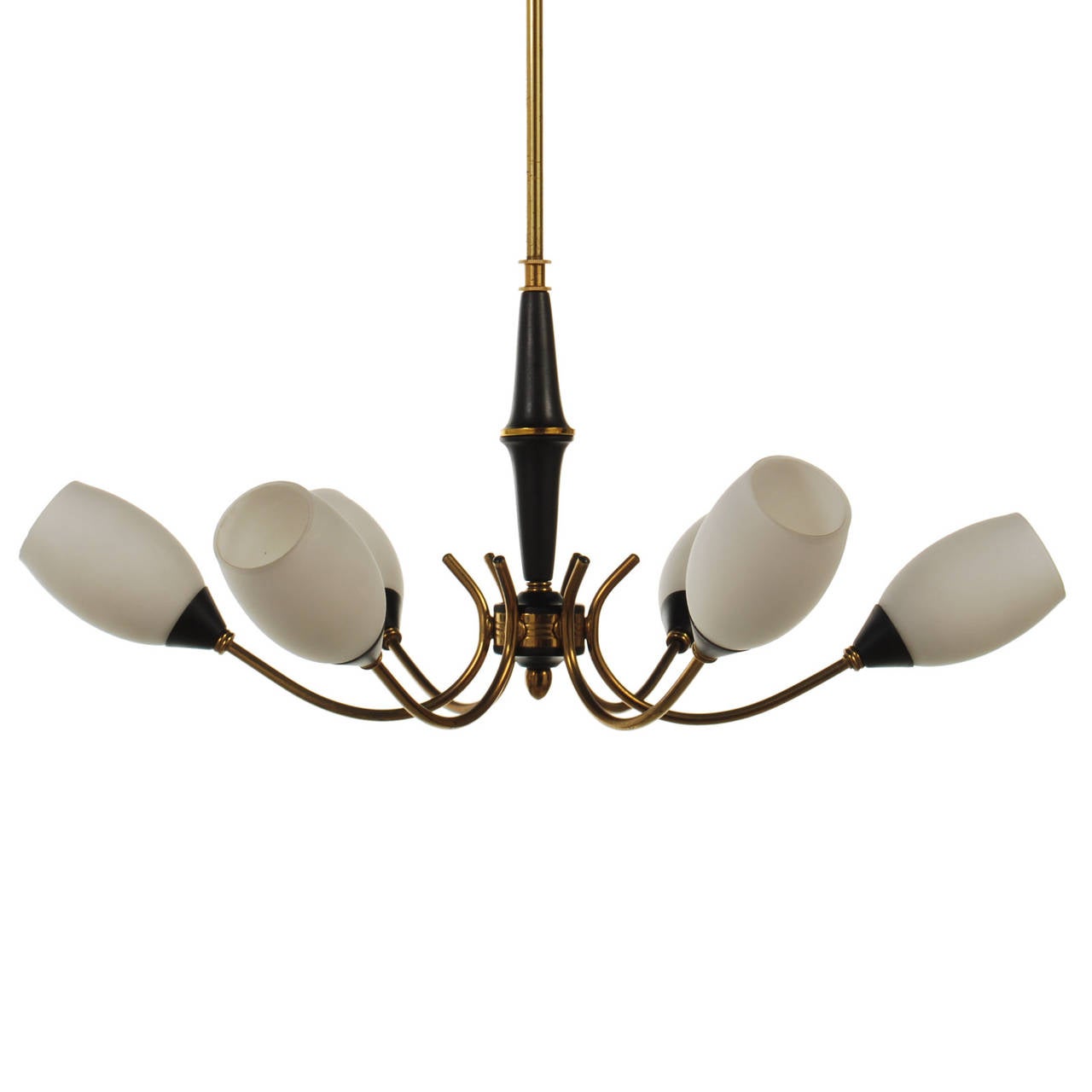 Mid-Century Modern Italian Modernist Brass and Glass Chandelier by Stilnovo