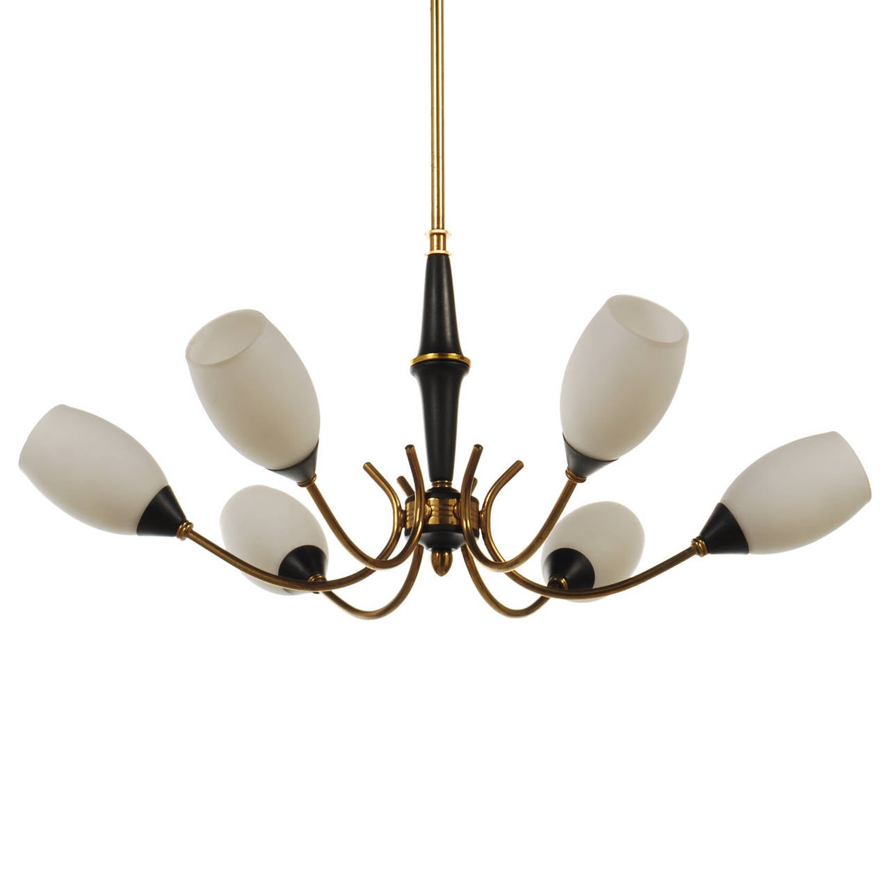 Italian Modernist Brass and Glass Chandelier by Stilnovo In Excellent Condition In Dallas, TX