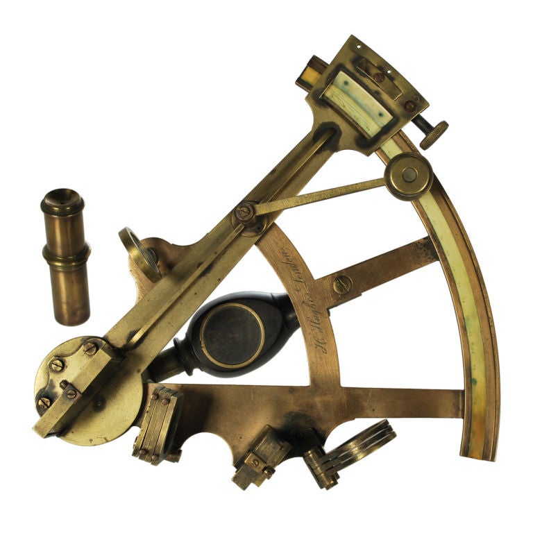 English Antique Brass Octant, signed H. Hughes of London