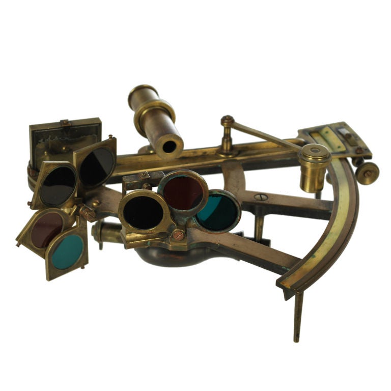 19th Century Antique Brass Octant, signed H. Hughes of London