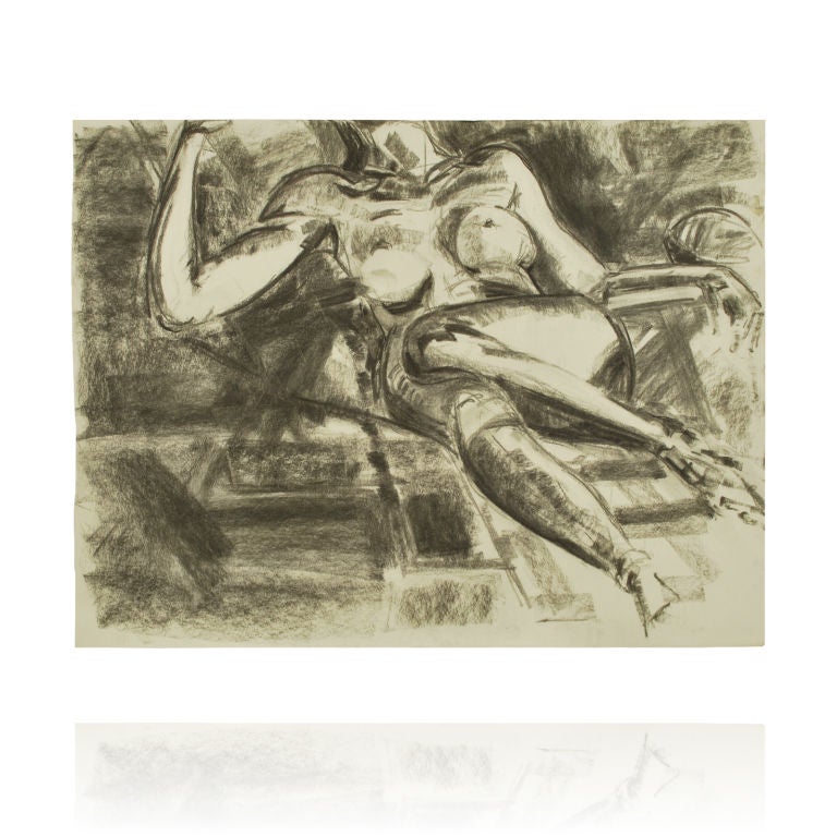 Large Charcoal Drawing of a Reclining Nude Female