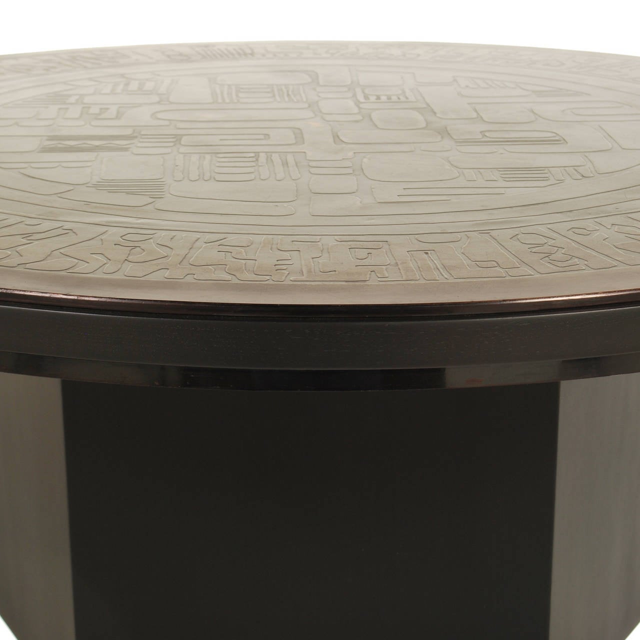 Mid-Century Modern Coffee Table with Copper Relief Top Signed Gilbert In Good Condition In Dallas, TX