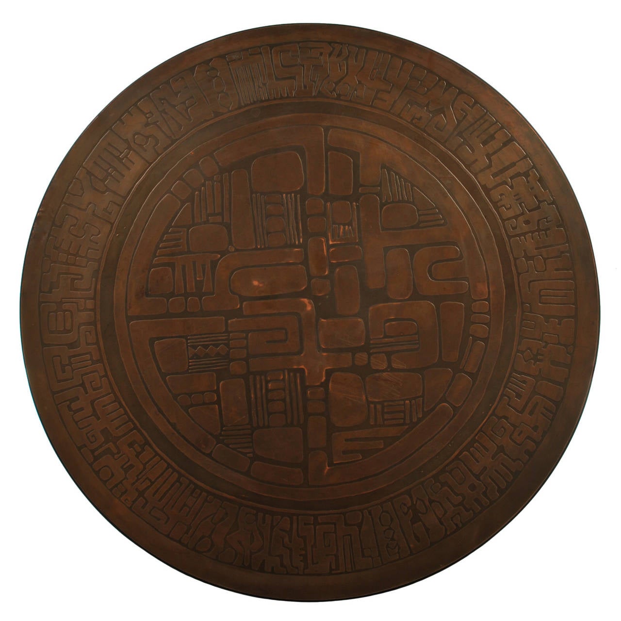 20th Century Mid-Century Modern Coffee Table with Copper Relief Top Signed Gilbert