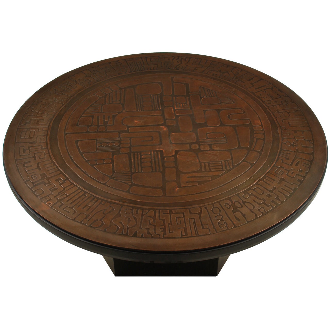 Mid-Century Modern Coffee Table with Copper Relief Top Signed Gilbert