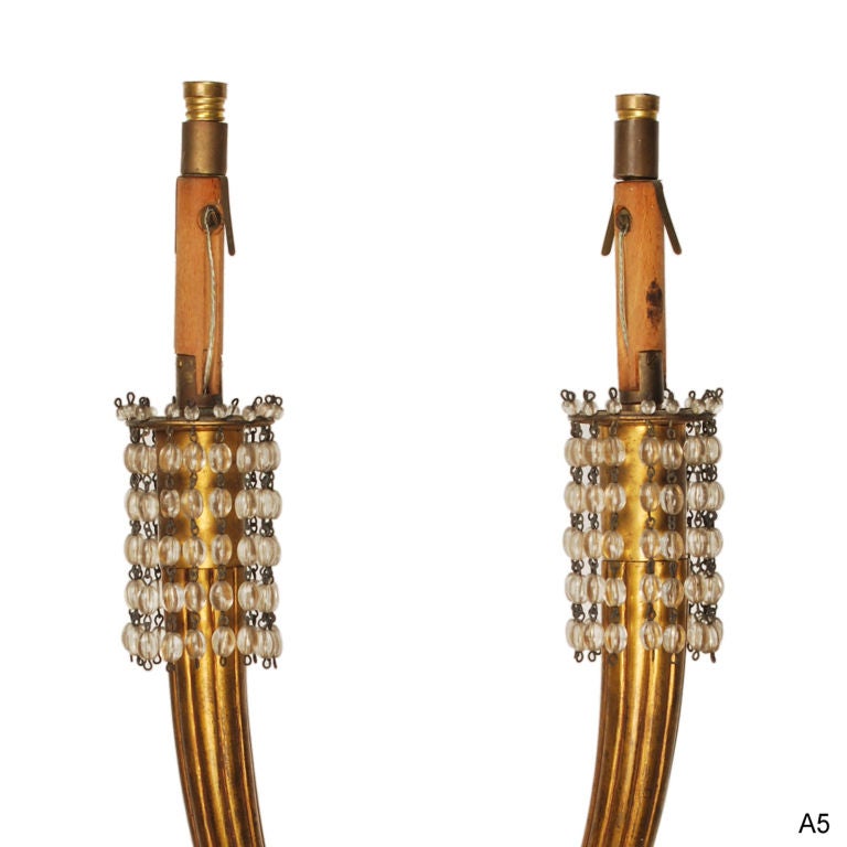 French Pair of Jacques-Emile Ruhlmann Gilt Bronze Wall Sconces