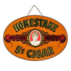 Homestake Cigar Reverse Painted Glass Sign, 1900's