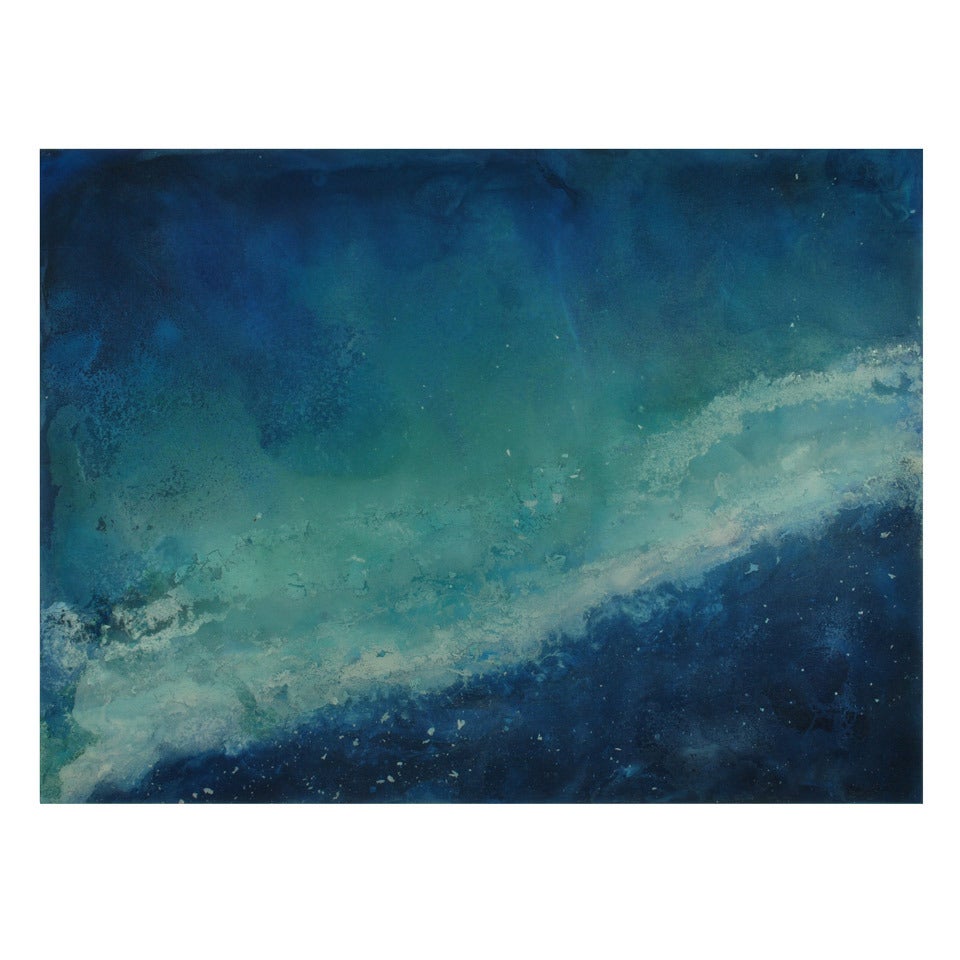 Ocean Blue and Green Abstract Painting, Signed Original 6974