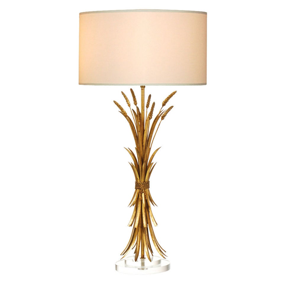 Italian Gilt Metal Sheaf of Wheat Table Lamp