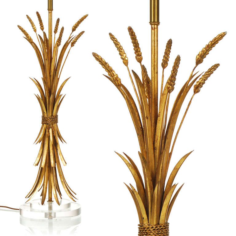 Hollywood Regency Italian Gilt Metal Sheaf of Wheat Table Lamp