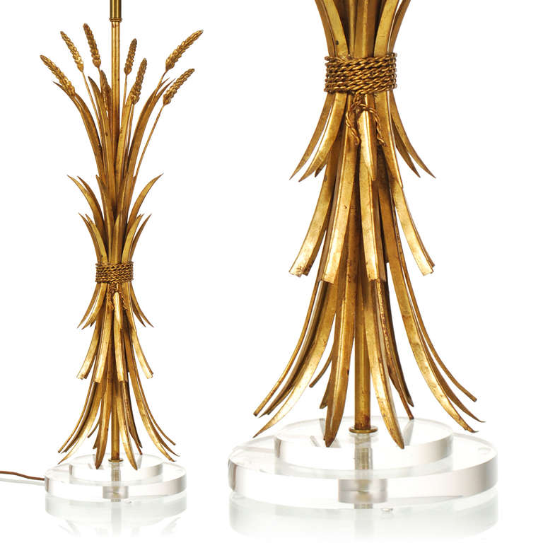Italian Gilt Metal Sheaf of Wheat Table Lamp In Excellent Condition In Dallas, TX