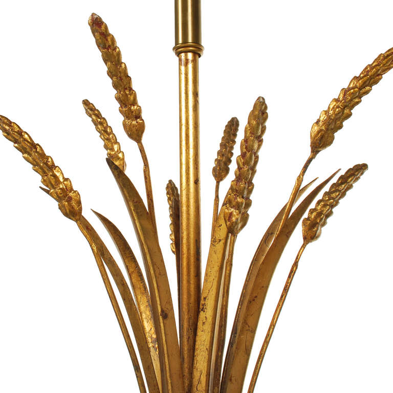 20th Century Italian Gilt Metal Sheaf of Wheat Table Lamp