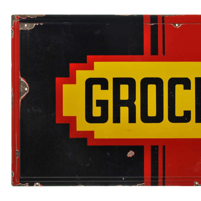 GROCERIES Art Deco Porcelain Sign, 5 Feet Long 1