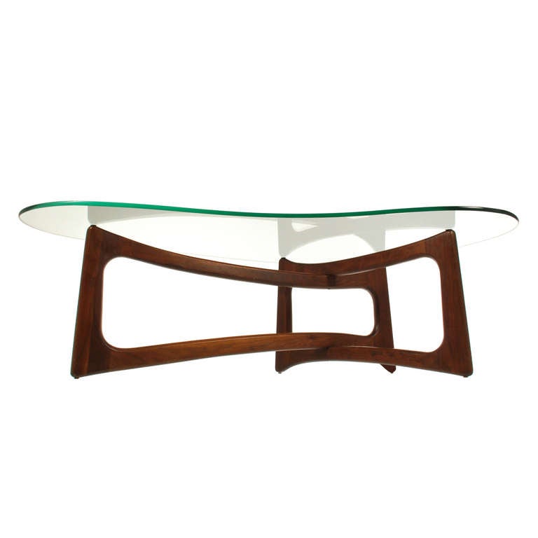 American Adrian Pearsall Walnut and Glass Cocktail Table for Craft Associates