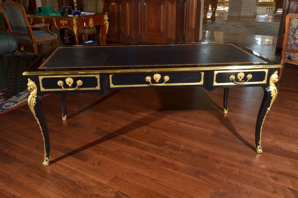 Large Louis XV Style Bureau Plat with Leather Writing Surface