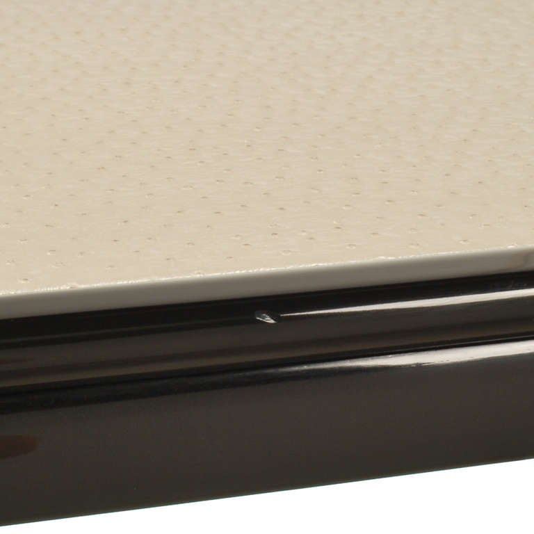 Mid-20th Century Italian Black Lacquer Two Tier Side Table with Faux Emu Inlay