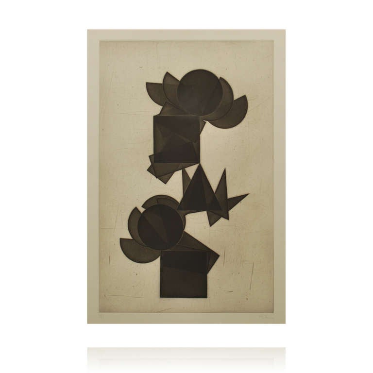 Belgian Untitled Geometric Abstract Etching by Pol Bury