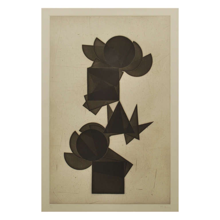 Untitled Geometric Abstract Etching by Pol Bury In Excellent Condition In Dallas, TX