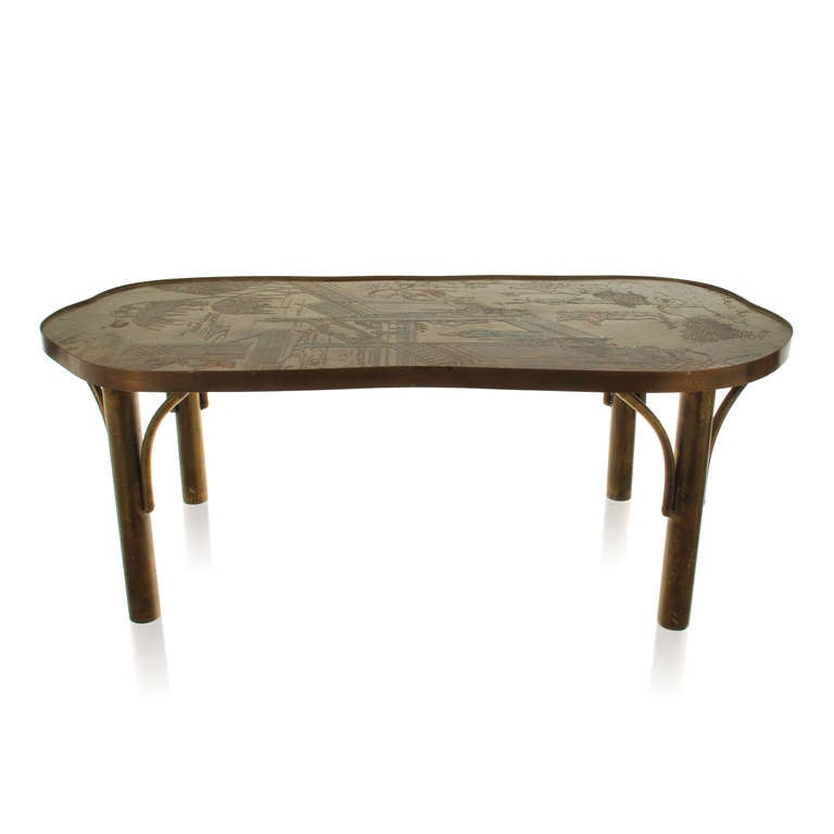 Mid-Century Modern Bronze Cocktail Table by Philip and Kelvin LaVerne